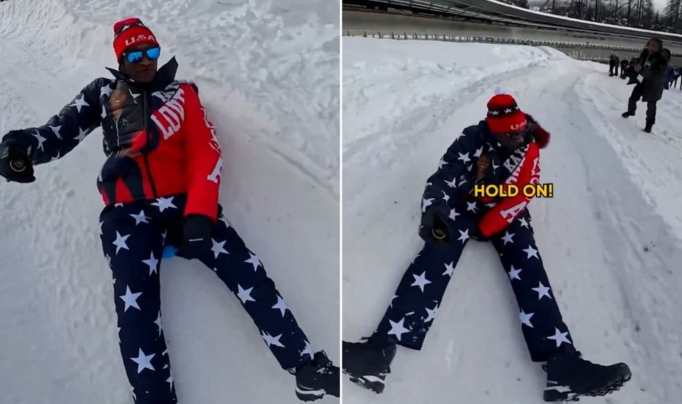 Snoop Dogg shared a clip of him hurtling down the Alpine terrain on a small sled