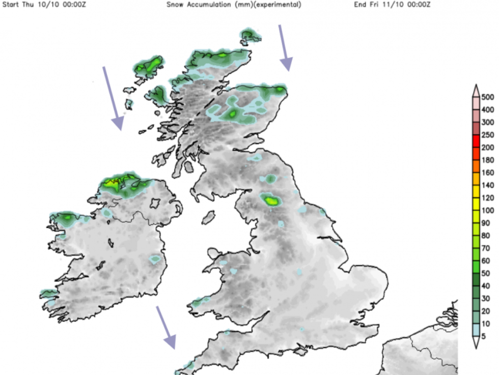 Snow accumulation coming down from the arctic