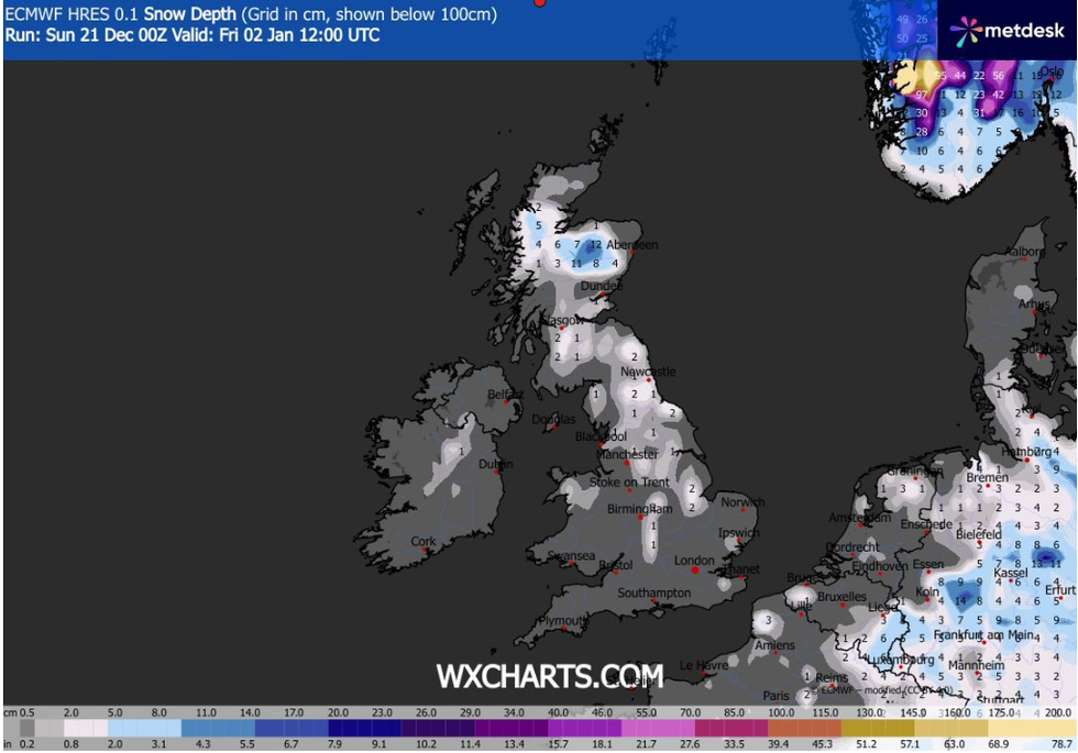 Snow cover map UK