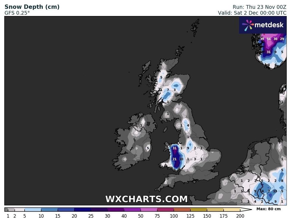 Snow depth will get larger on December 2