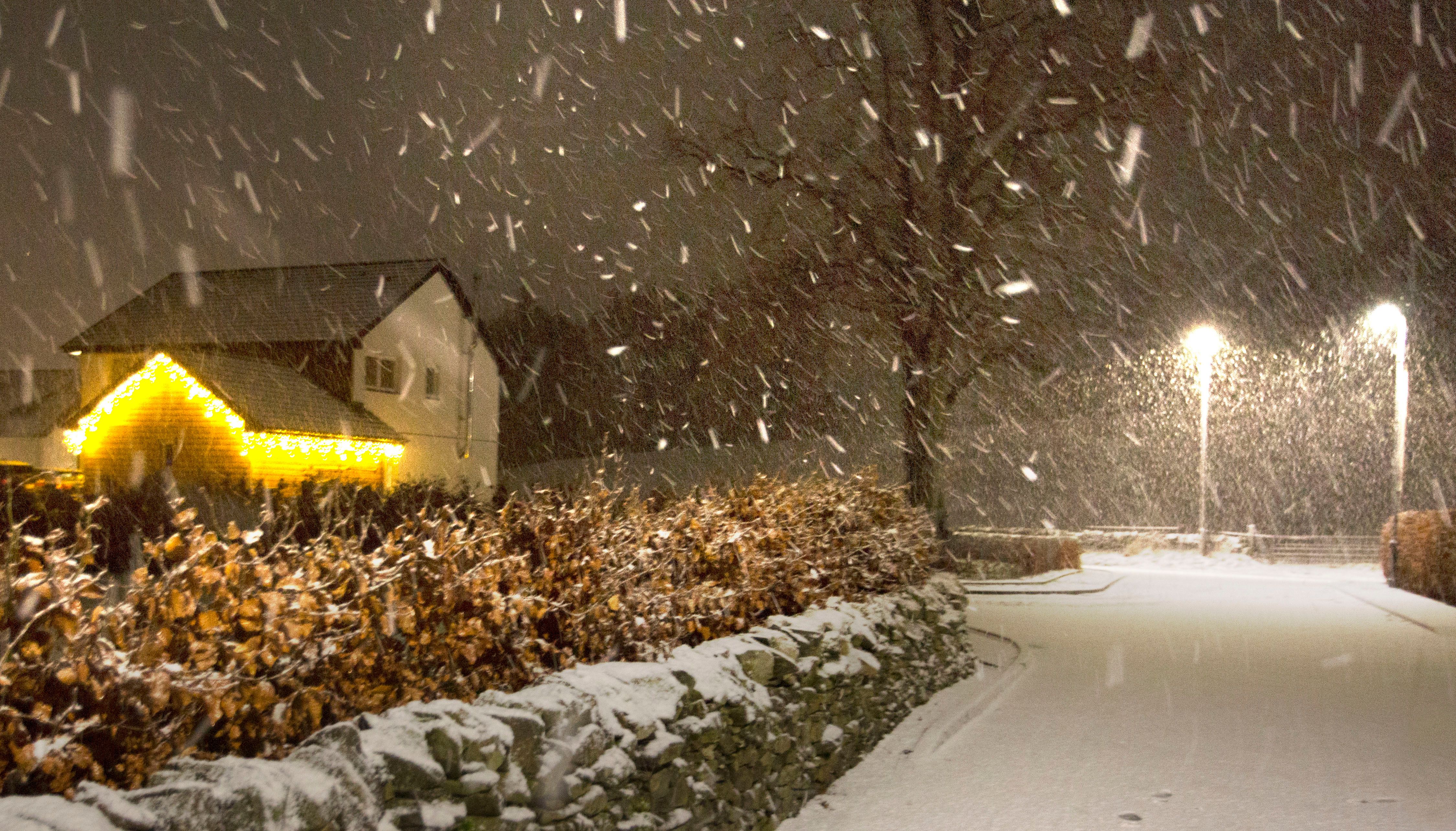 Snow falls in the Scottish Borders as Storm Deirdre hit the British Isles bringing plunging temperatures and treacherous traffic conditions.