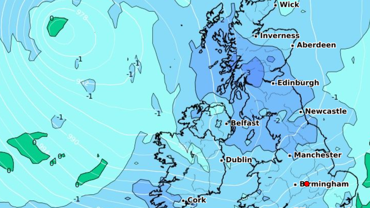 Snow moving across from Ireland to Britain