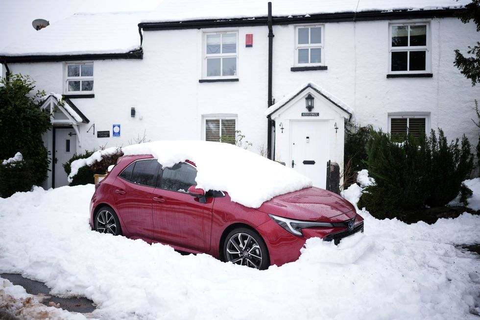 Snow on car in Cumbria, England last month