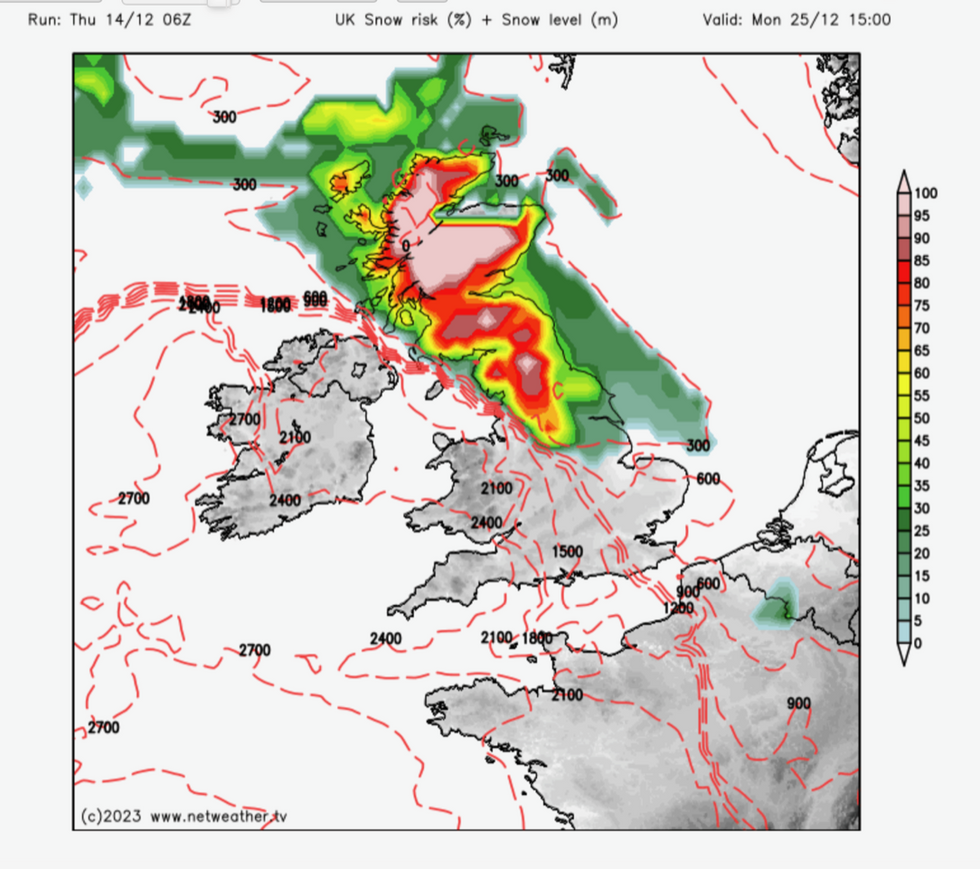 Snow predictions for Christmas Day