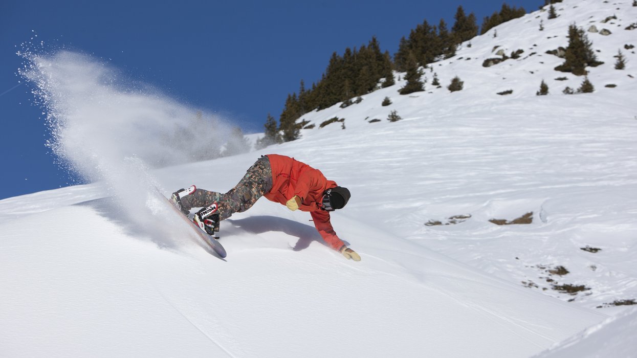 Snowboarder in La Plagne ski resort in the French Alps
