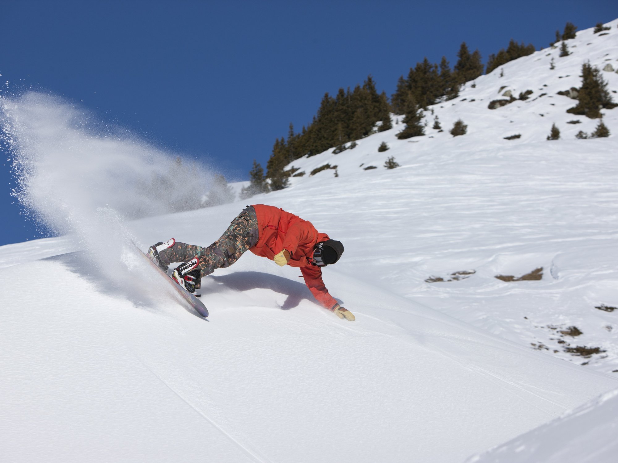 Snowboarder in La Plagne ski resort in the French Alps