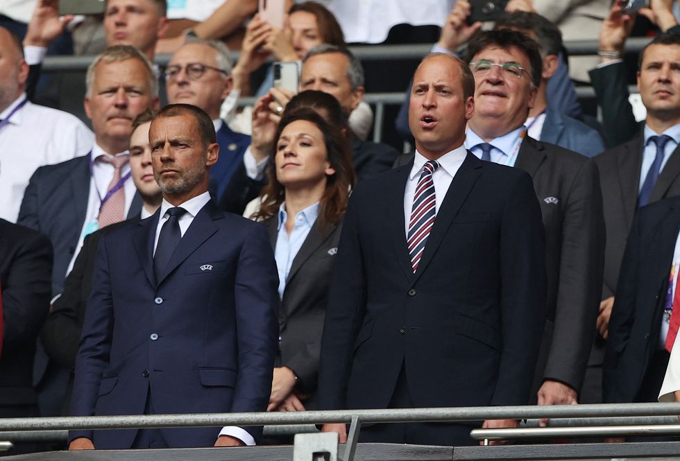Soccer Football - Women's Euro 2022 - Final - England v Germany - Wembley Stadium, London, Britain - July 31, 2022 Britain's Prince William, Duke of Cambridge and UEFA president Aleksander Ceferin in the stands before the match REUTERS/Molly Darlington