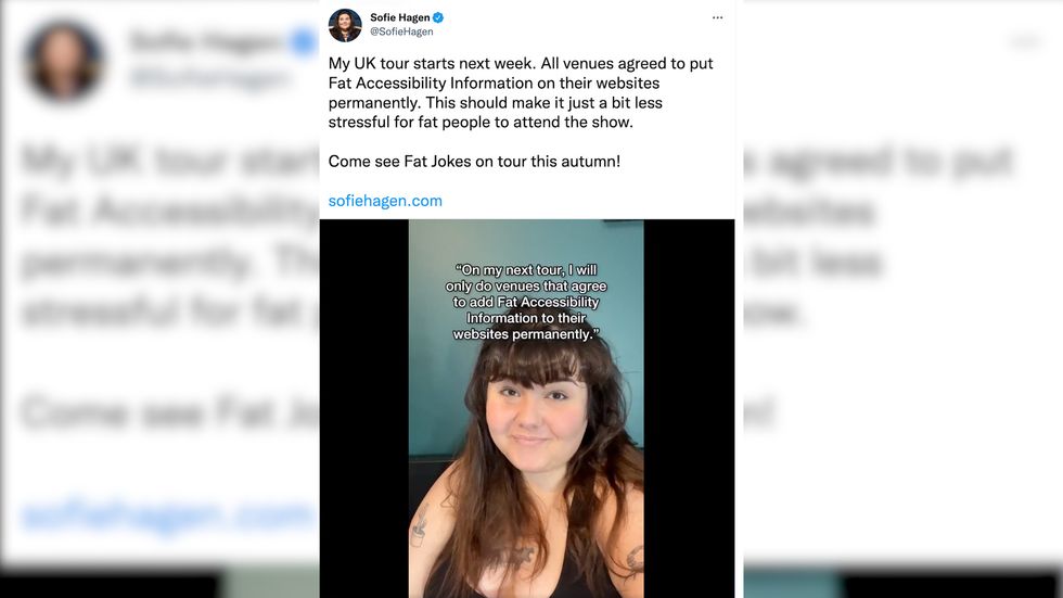 Sofie Hagen, a 33-year-old comedian, announced that their latest tour would solely take place in venues which supply the dimensions of the seats on their website