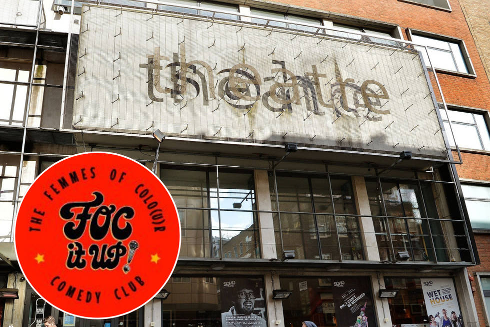 Soho Theatre alongside inset of The Femmes of Colour Comedy Club logo