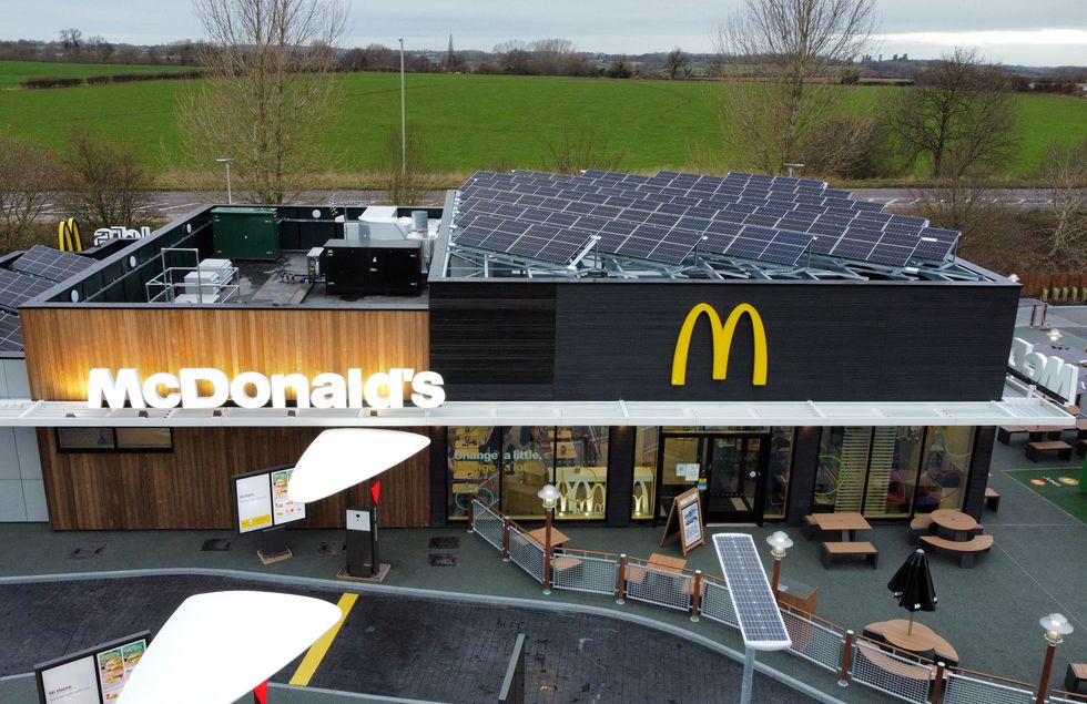 Solar panels are seen at the UK's first ever net zero emissions McDonald's restaurant, in Market Drayton