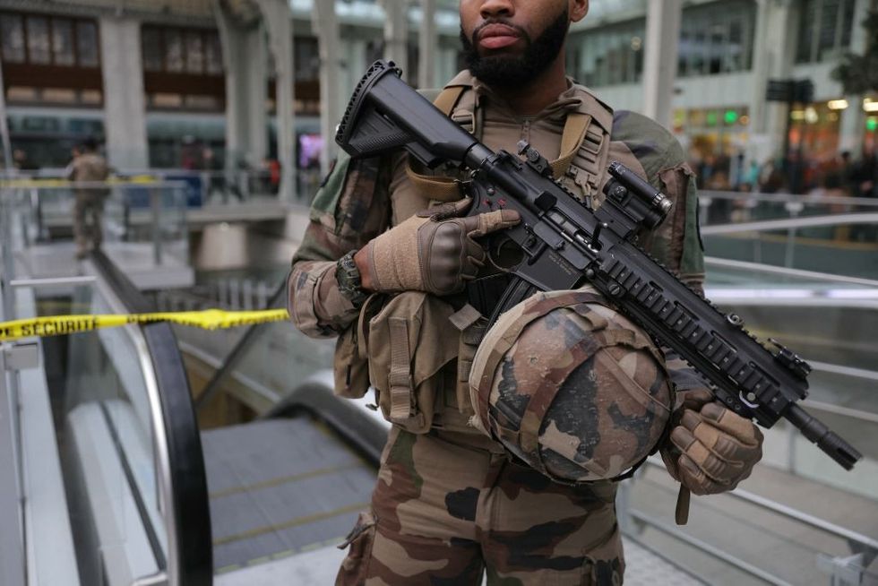 Soldier in a train station in France