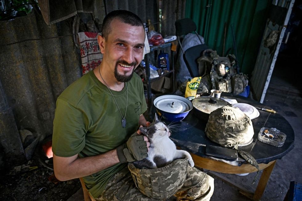 Soldier in Ukraine with cat