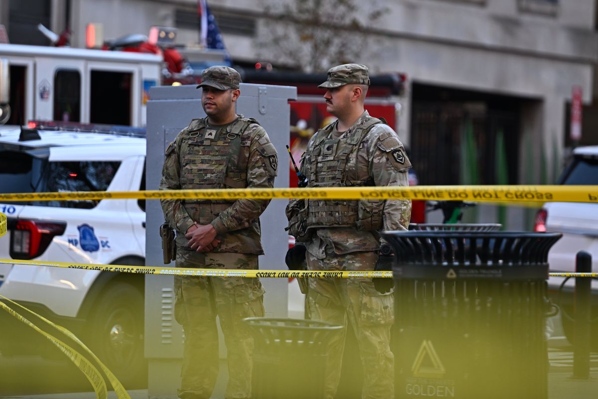Soldiers guard the Washington DC crime scene