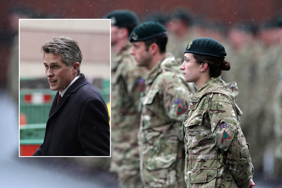 Soldiers with inset of Gavin Williamson
