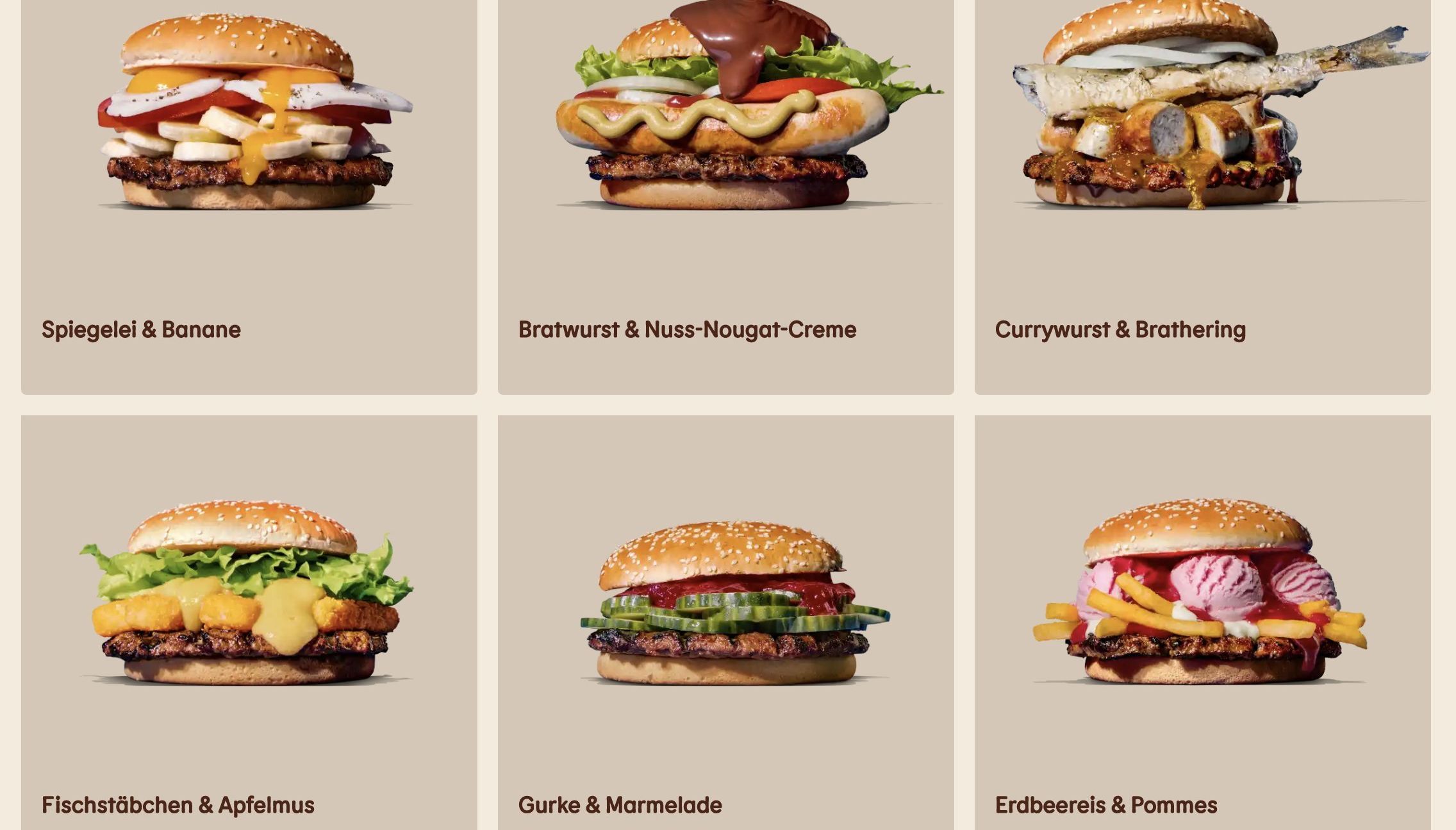 Some of the unique burgers on sale at Burger King Germany