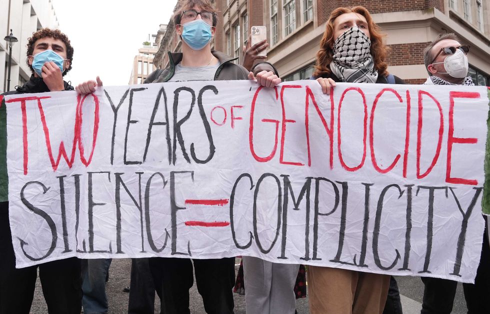 Some protesters chanted: 'From the river to the sea, Palestine will be free' yesterday