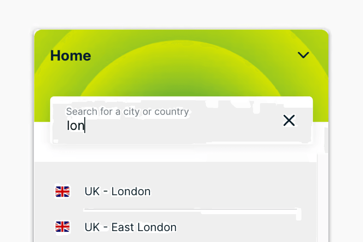 someone typing out london into the expressvpn server location search box
