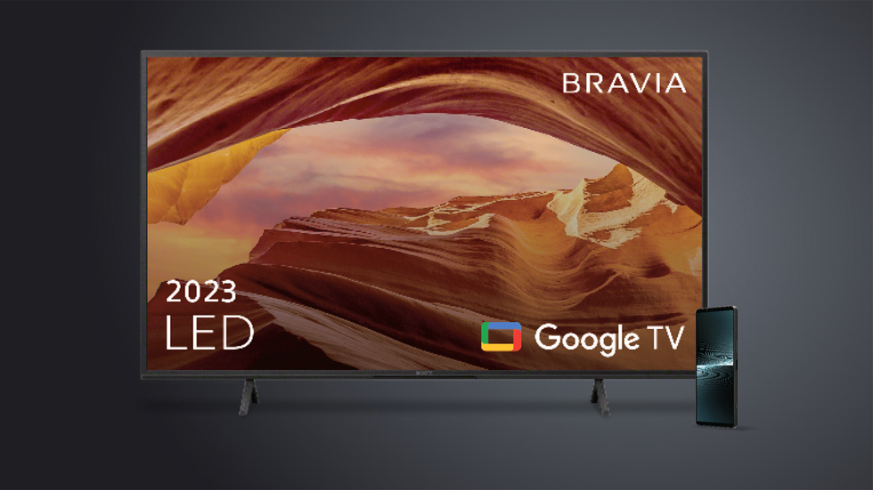 sony bravia 4k smart tv flatscreen pictured with an xperia 1 v smartphone
