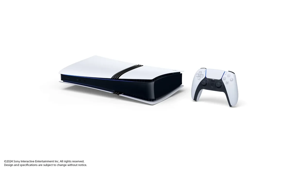 sony playstation 5 console on its side with wireless dualsense controller