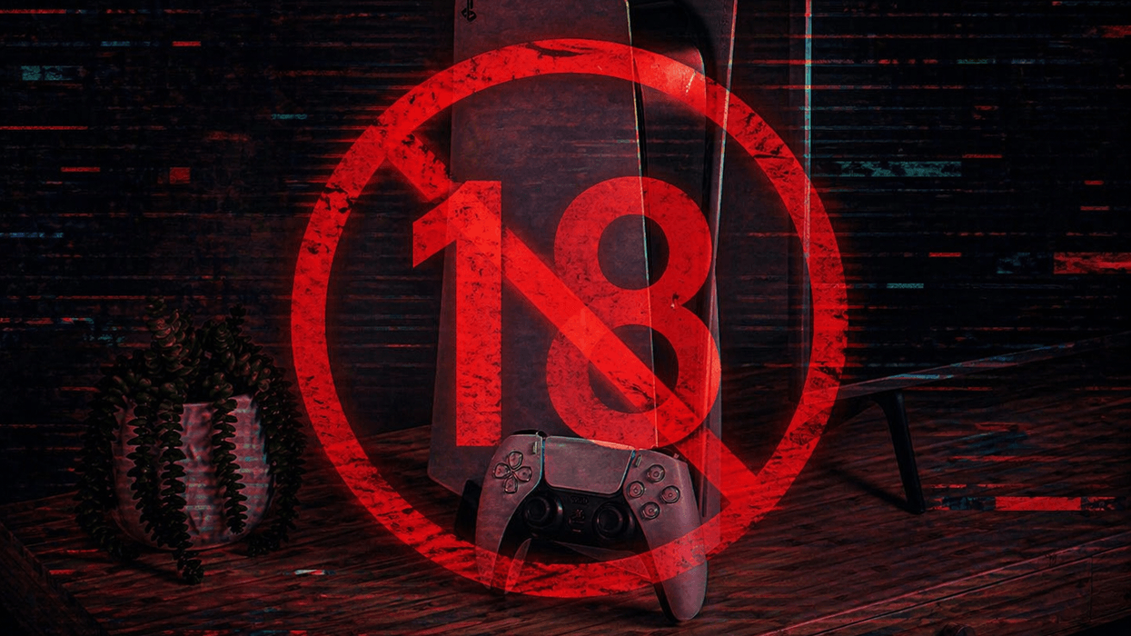 Sony PS5 console with red under-18 symbol