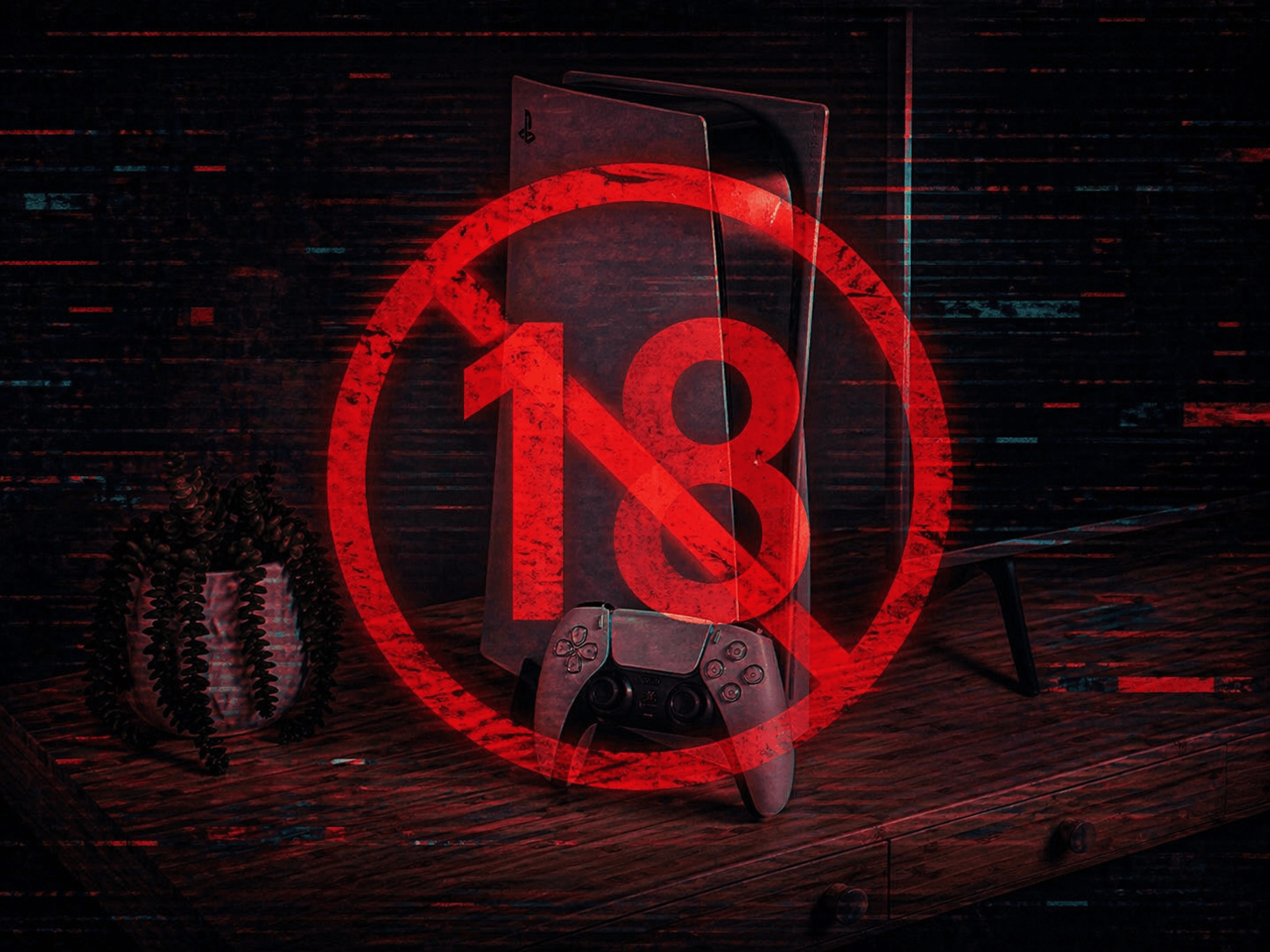 Sony PS5 console with red under-18 symbol