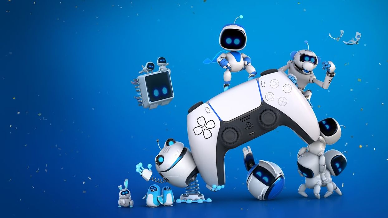 sony ps5 game astro bot shown dancing on a ps5 controller