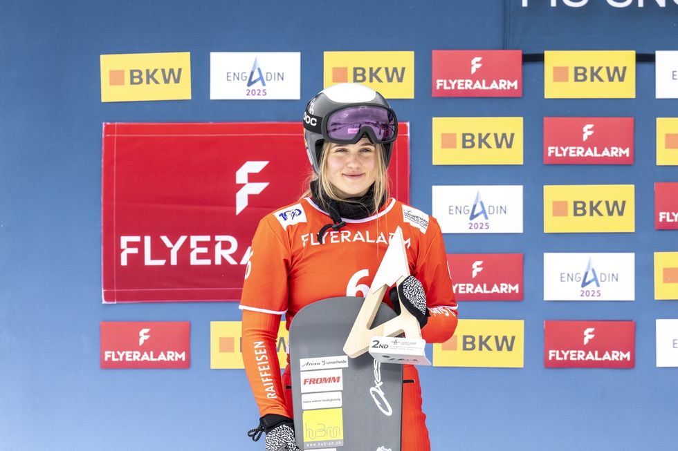 Sophie Hediger takes 2nd place during the FIS Snowboard Cross World Cup Men's and Women's Snowboard Cross