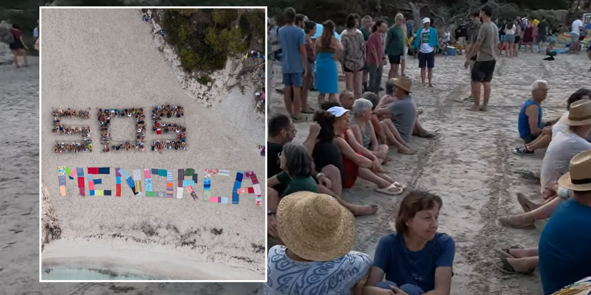 NextImg:'SOS Menorca' - Hundreds of anti tourism protesters launch 'surprise action' on idyllic beach