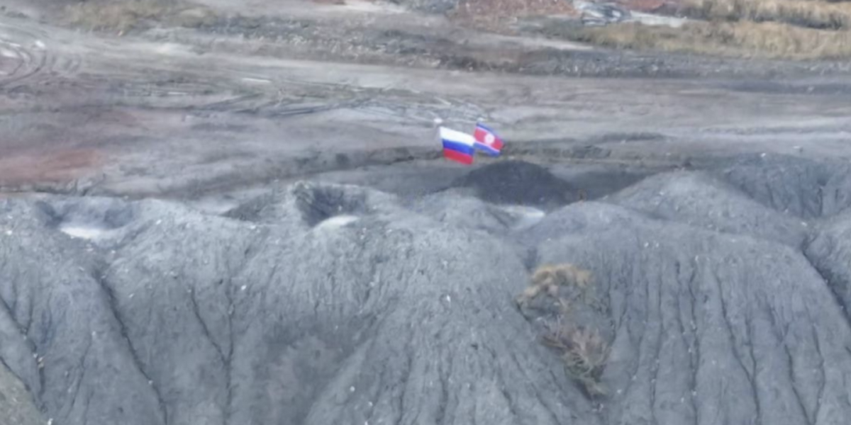 NextImg:Outrage as North Korean flag 'flies' on captured Ukrainian territory 'confirming' Kim Jong-un's troops are helping Putin