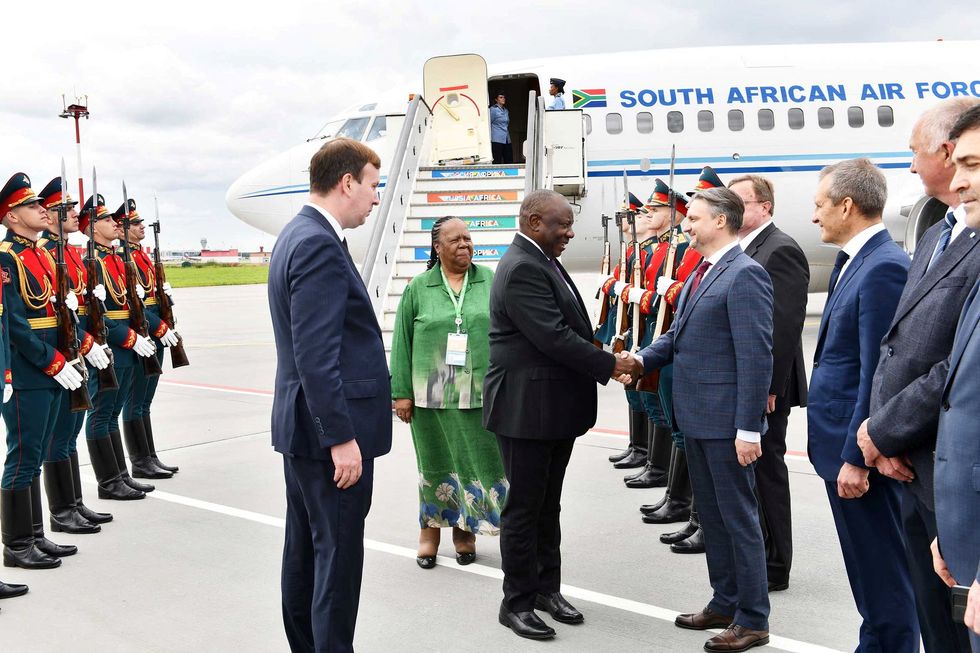 South African president Cyril Ramaphosa arrives at Pulkovo International Airport to attend the 2nd Russia-Africa Summit in St. Petersburg