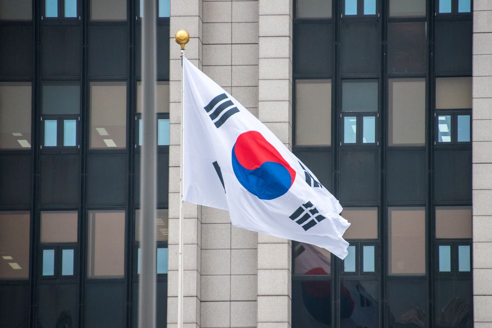 SOUTH KOREA FLAG AND LANDSCAPE