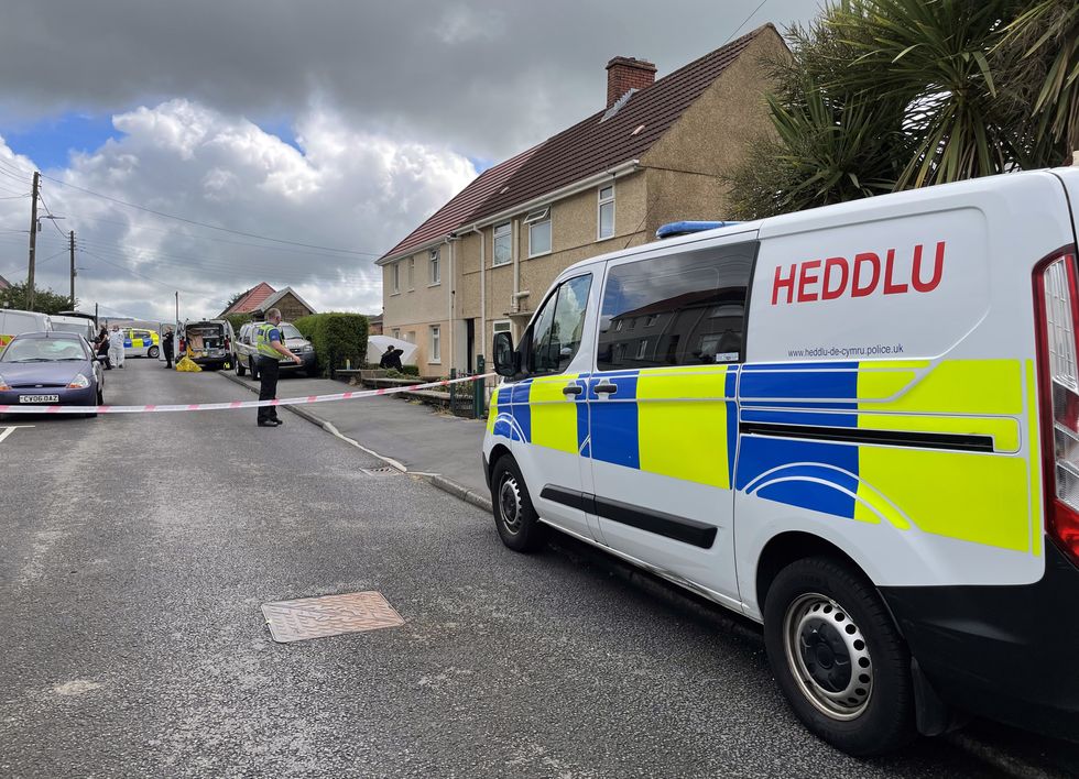 South Wales Police and forensic units at the scene where a 71-year-old woman was murdered outside her home on Tanycoed, Clydach, Swansea