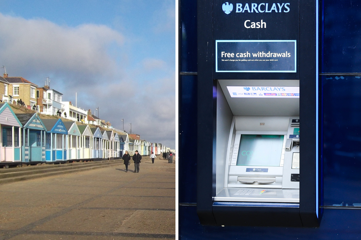 Southwold beach/Barclays cash machine composite