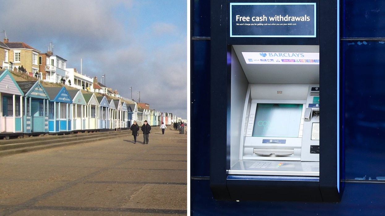 Southwold beach/Barclays cash machine composite