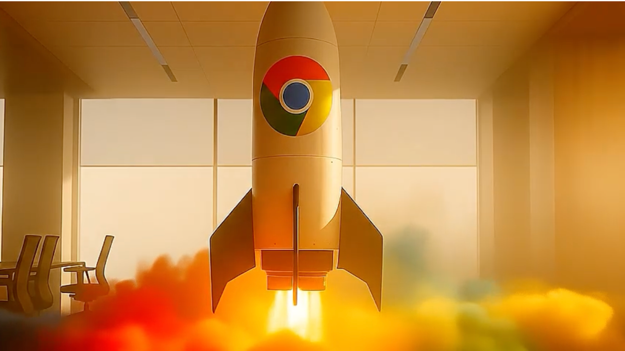 Spaceship with Google logo taking off