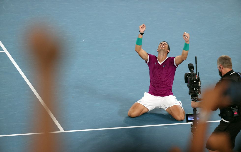 Spain's Rafael Nadal celebrates winning the final against Russia's Medvedev.