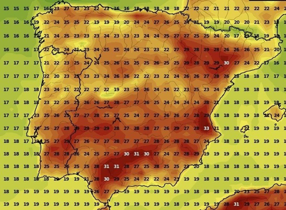 Spain will in contrast see temperatures soar beyond 30C in places for another week