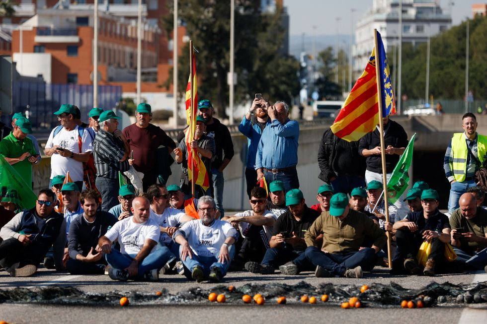 Spanish farmers block access to the Castellon port during a protest