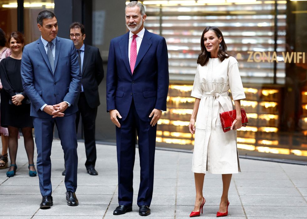 Spanish Prime Minister Pedro Sanchez, Spain's King Felipe and Queen Letizia arrive at the opening ceremony of the 'Picasso Year' commemorative activities at Reina Sofia museum in Madrid, Spain, September 12, 2022. REUTERS/Juan Medina
