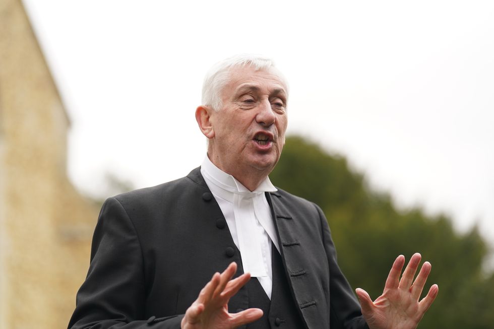 Speaker of the House of Commons, Sir Lindsay Hoyle following the funeral of former Speaker of the House of Commons Betty Boothroyd at St George's Church, Thriplow