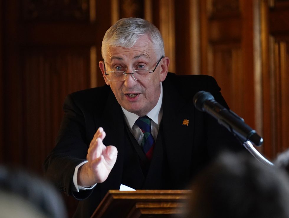 Speaker of the House of Commons Sir Lindsay Hoyle speaking, during an event discussing suicide prevention to mark Mental Health Awareness Week, at the Houses of Parliament in London. Picture date: Wednesday May 18, 2022.