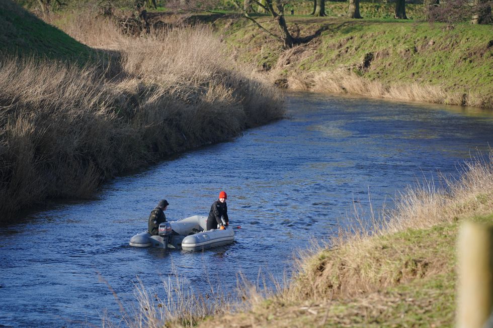 Specialist search officers drive a boat along the River Wyre where Lancashire Police are searching for missing woman Nicola Bulley, 45, who was last seen on the morning of Friday January 27, when she was spotted walking her dog on a footpath by the river in St Michael's on Wyre, Lancashire. Picture date: Monday January 30, 2023.