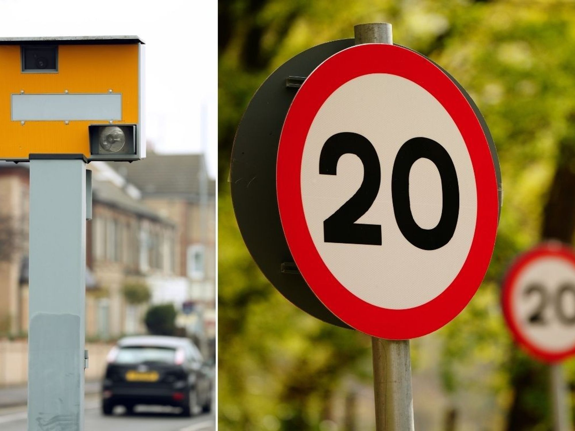 Speed camera and a 20mph speed limit sign