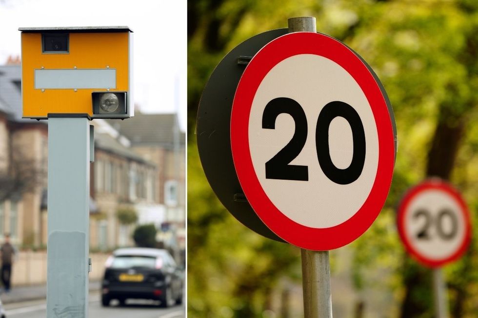Speed camera and a 20mph speed limit sign