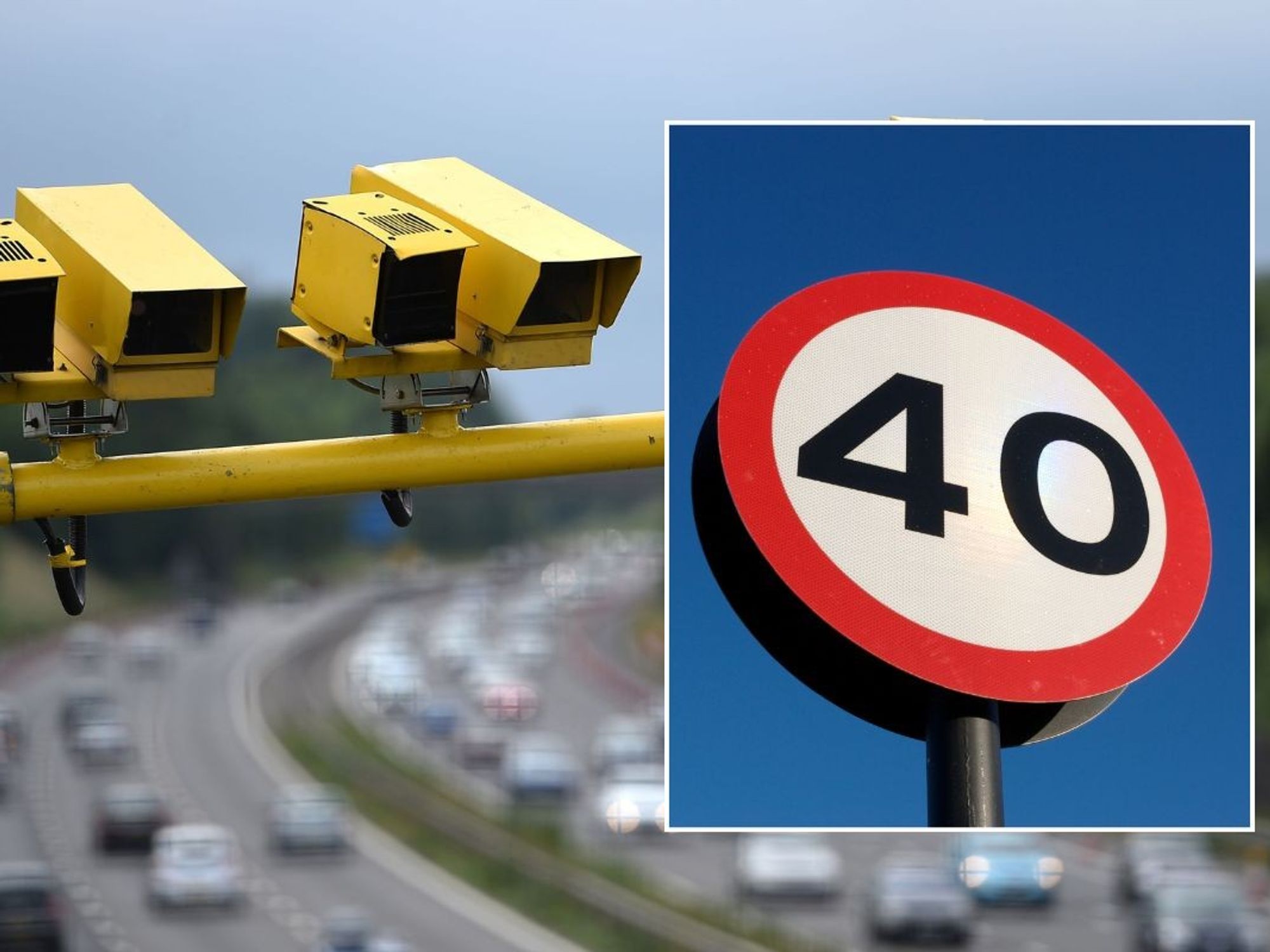 Speed camera and a 40mph speed limit sign