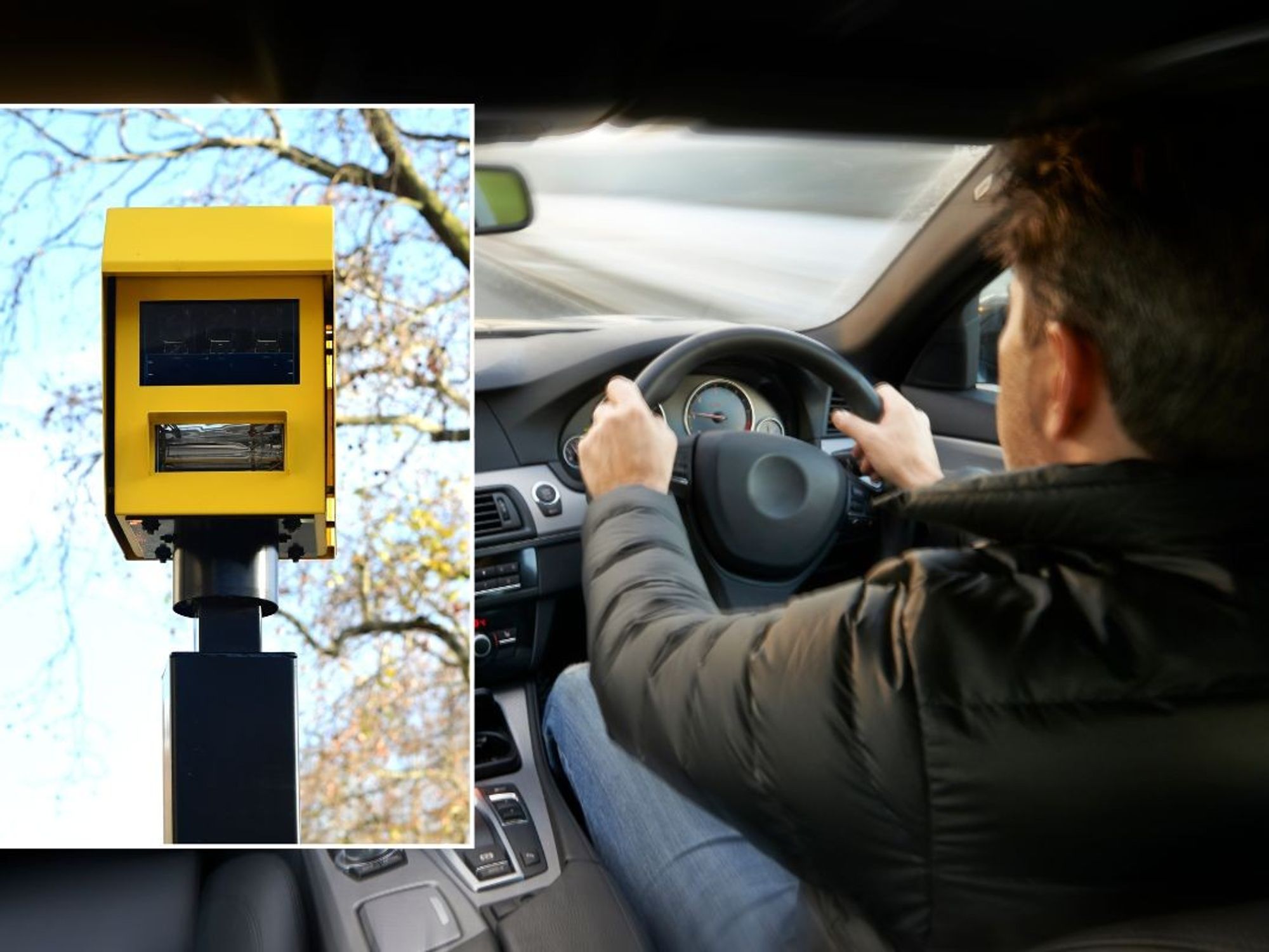 Speed camera and a man driving