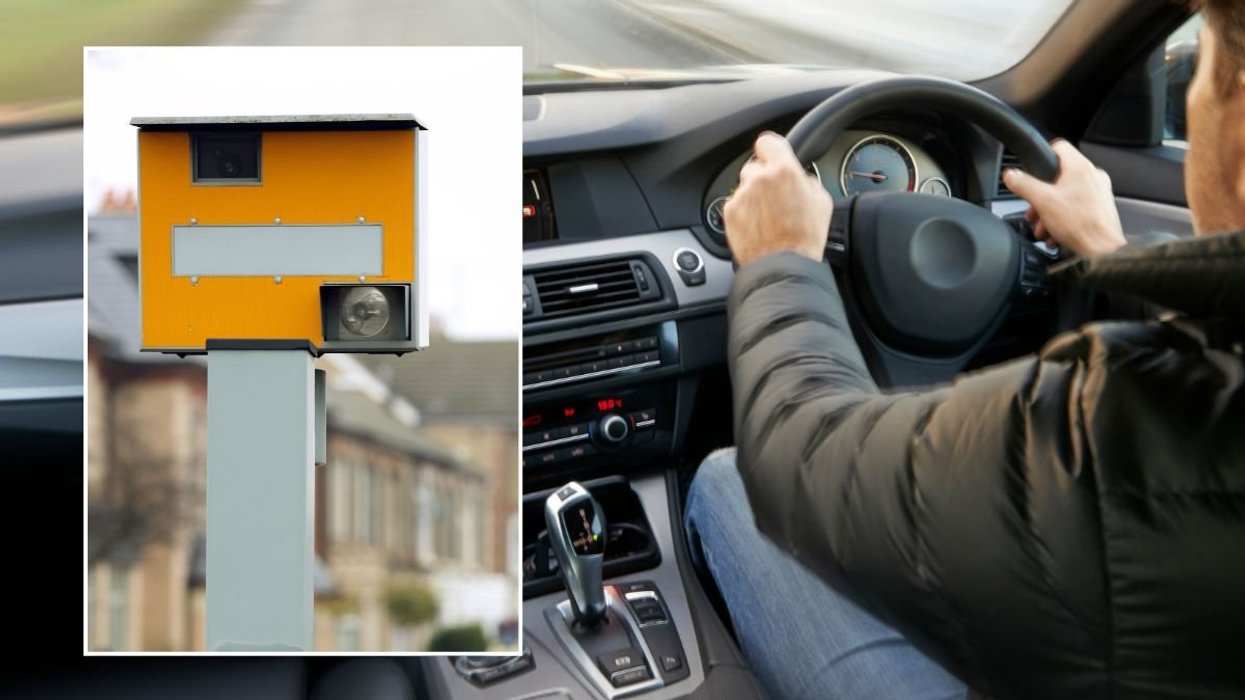 Speed camera and a person driving a car