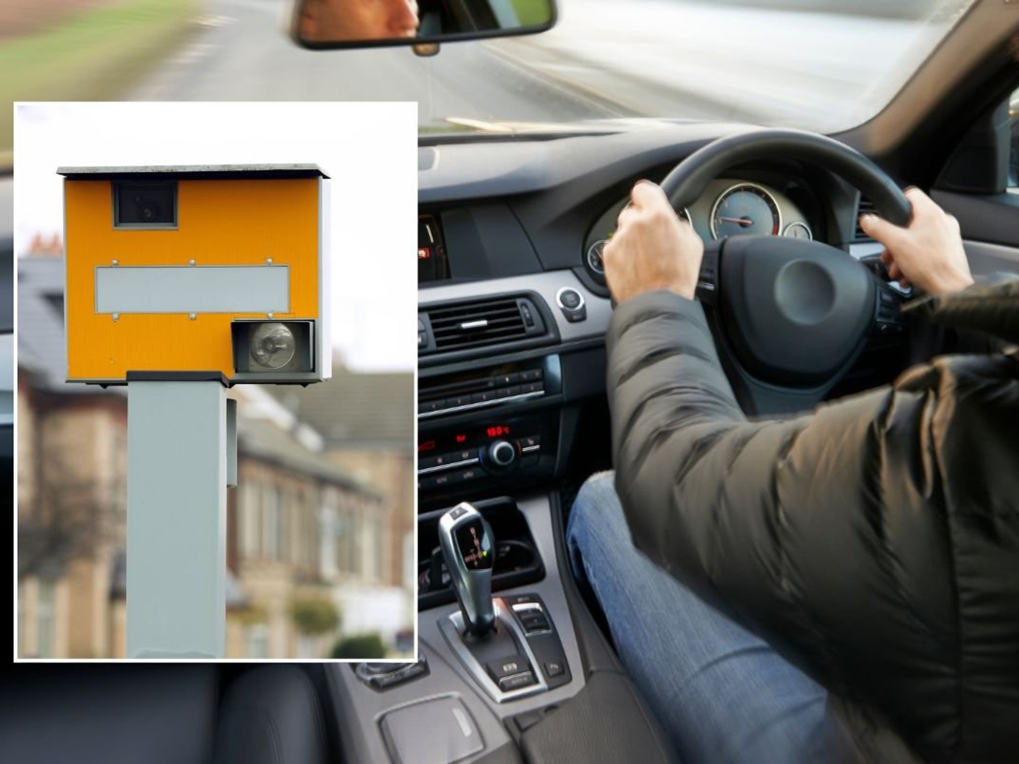 Speed camera and a person driving a car