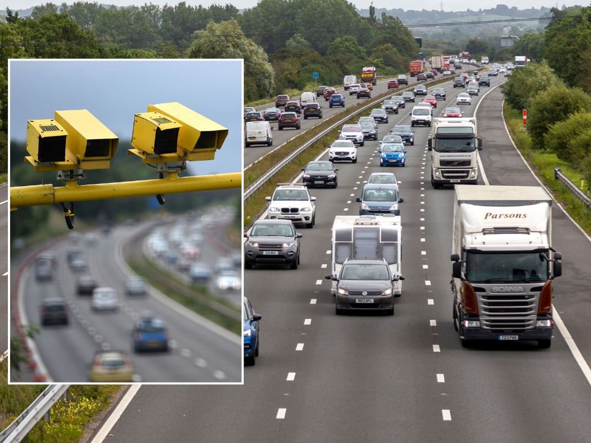 Speed cameras and a busy motorway