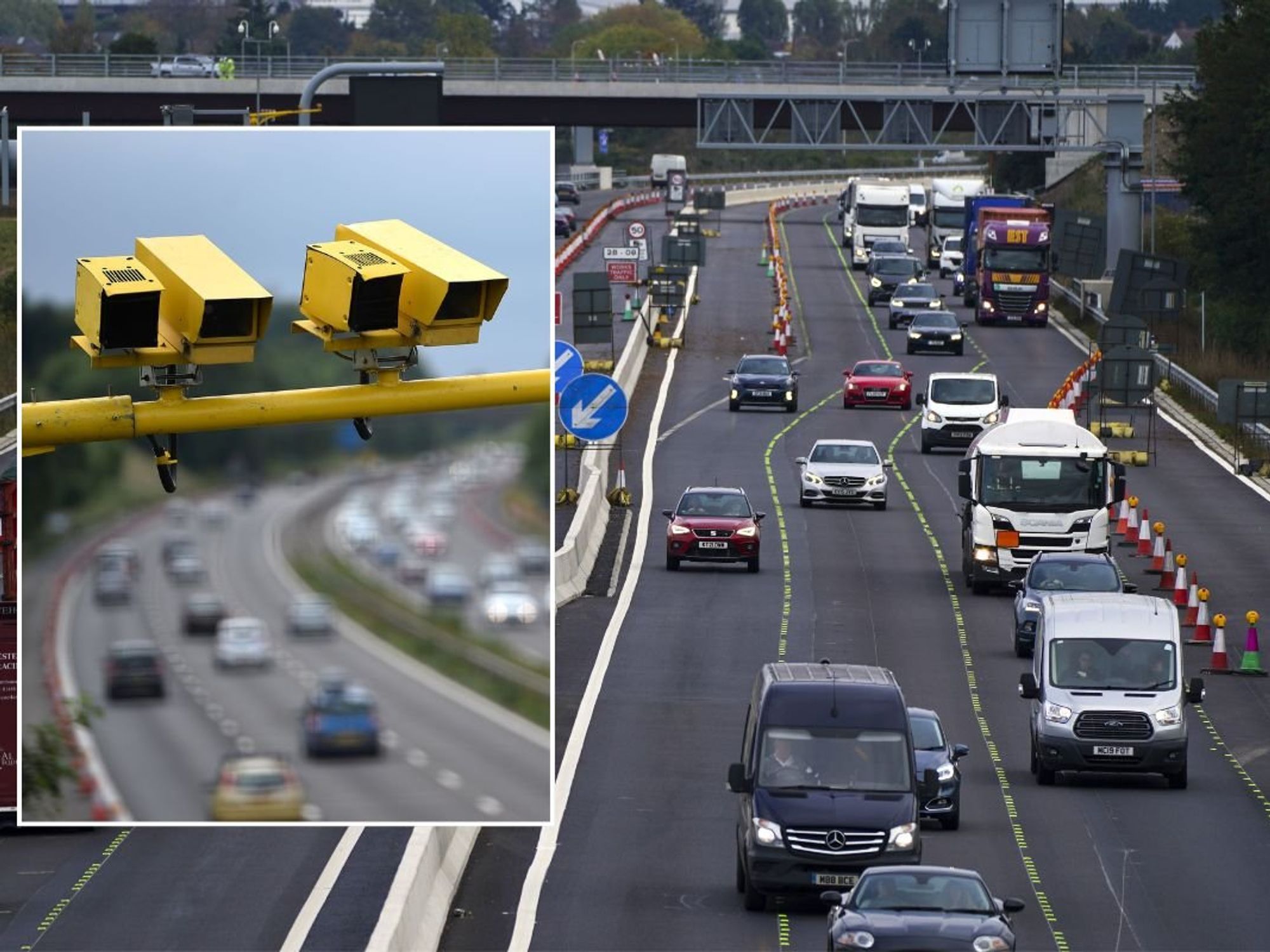 Speed cameras and a busy motorway